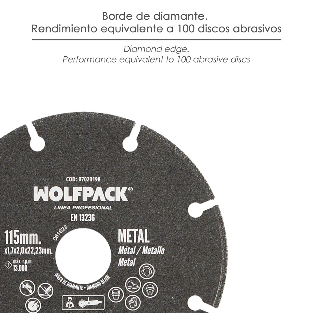 Disco Corte Universal Metales Ø 115 x 1,7 mm. Filo de Diamante