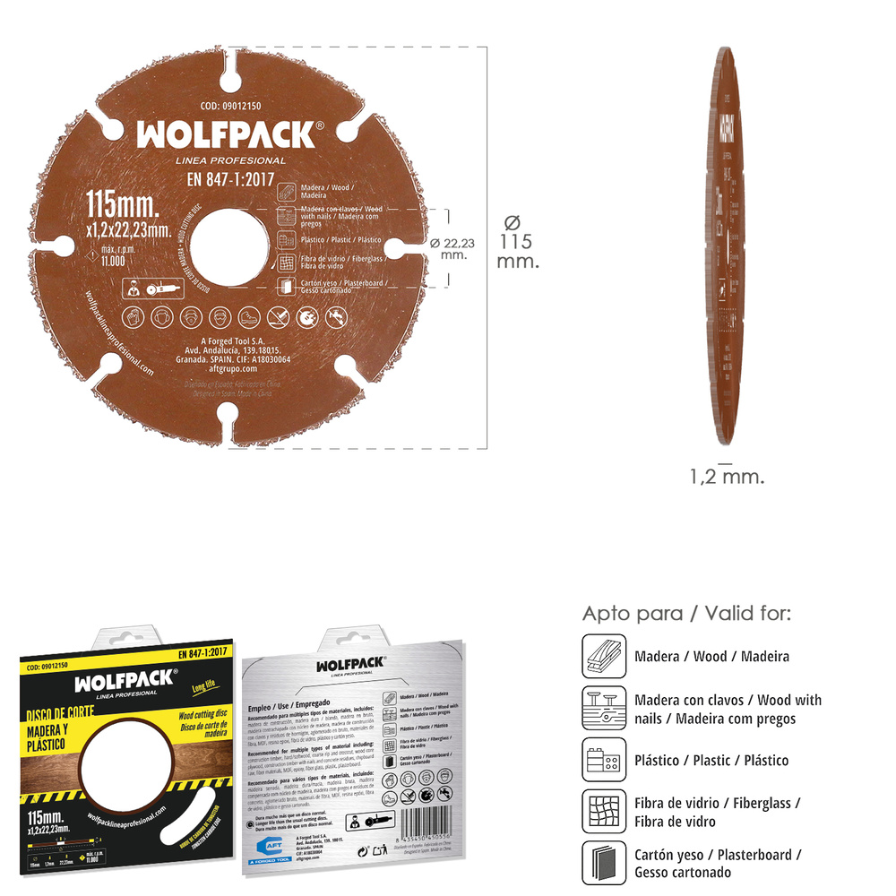 Disco Corte Madera / Plástico Ø 115 mm. Filo De Carburo De Tungsteno