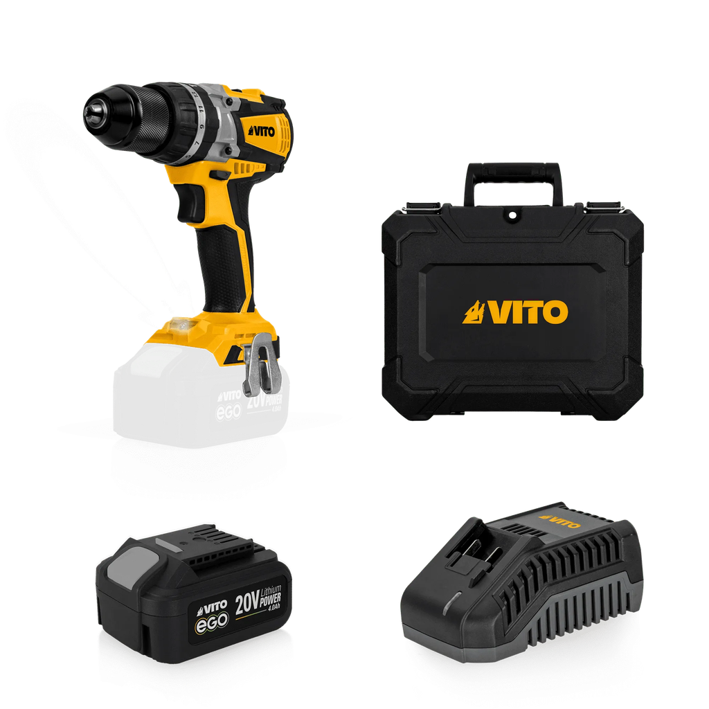 TALADRO BRUSHLESS 20V  + BATERÍA 4AH  + CARGADOR RÁPIDO 20V  + CAJA BMC