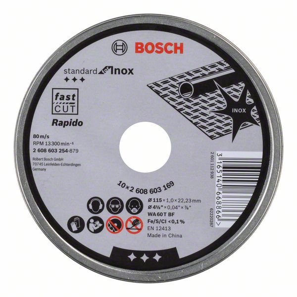 PRO Stainless Steel and Metal Abrasive Cutting Disc, 115 x 1 x 22.23 mm, Straight, 10-Pack