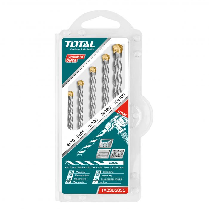 Set of 5 Masonry Drill Bits (4x75, 5x85, 6x100, 8x120, 10x120)