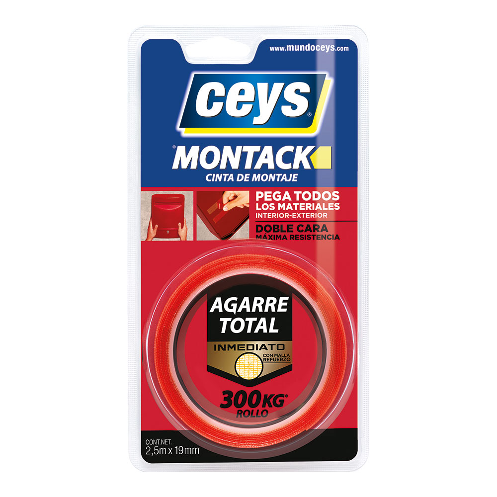 Cinta de doble cara con malla Montack 19mm 2,5m