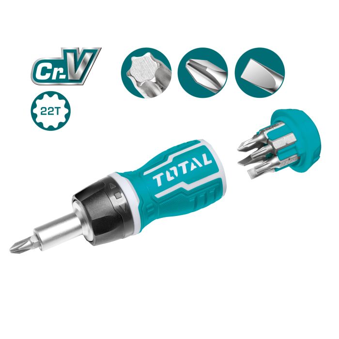 Ratchet screwdriver with 7 interchangeable bits