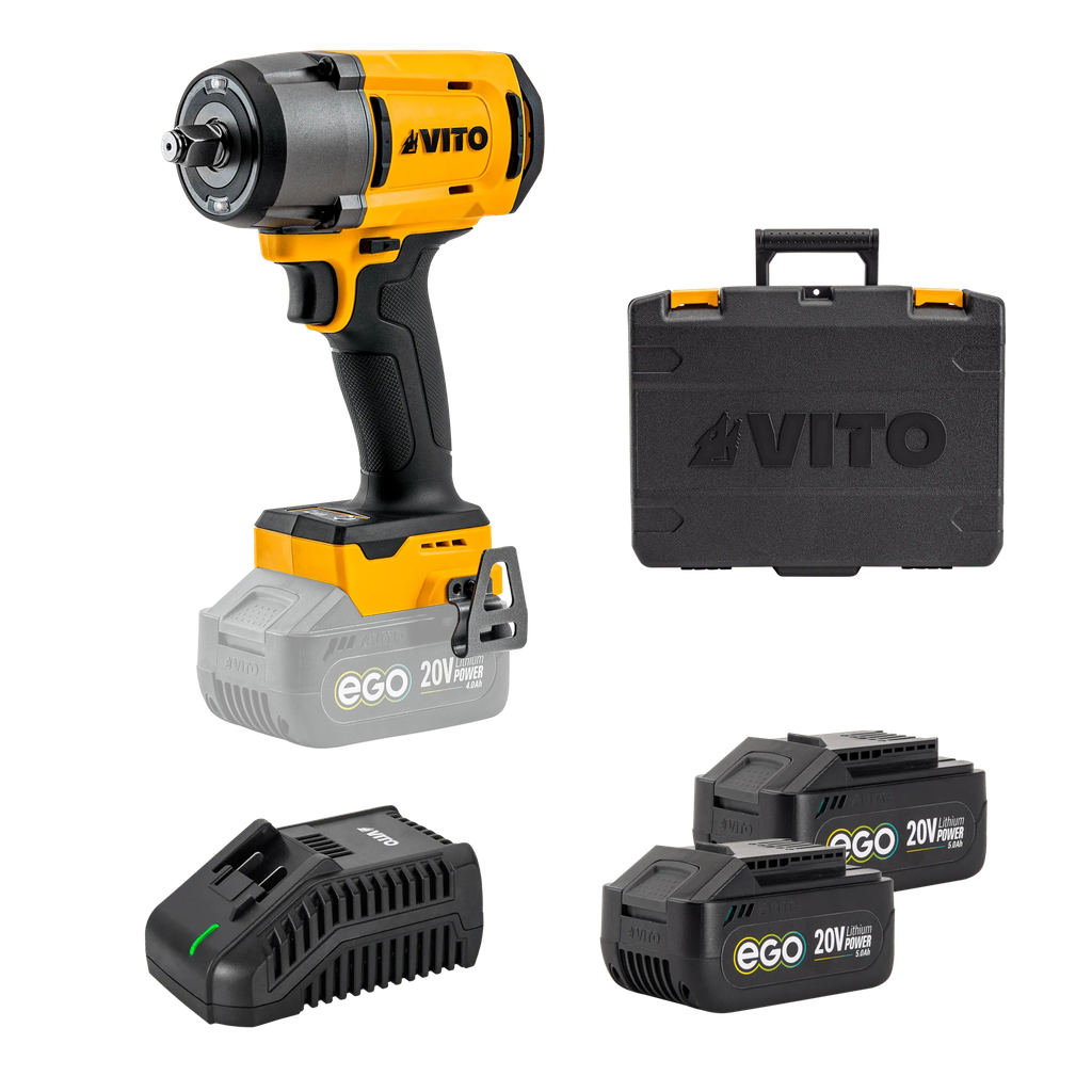 EGO PACK: 1/2&quot; IMPACT WRENCH, 2X BATTERY, AND CHARGER.