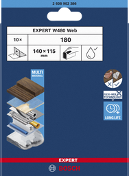 [2608902386] Hoja de lija para lijado a mano EXPERT W480 Web de 1/4 de pulgada, 115 x 140 mm, G180