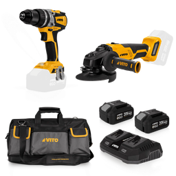 [PACK2EGOPRO] EGO PACK PRO: COMBI DRILL, 125MM ANGLE GRINDER, DUAL CHARGER, 2X BATTERY 4AH, AND BAG.